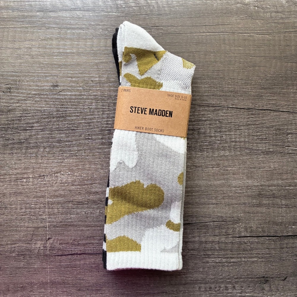 Steve Madden Hiker Boot Socks Women's Size 5-10 Camo Black Stripe 2 Pack